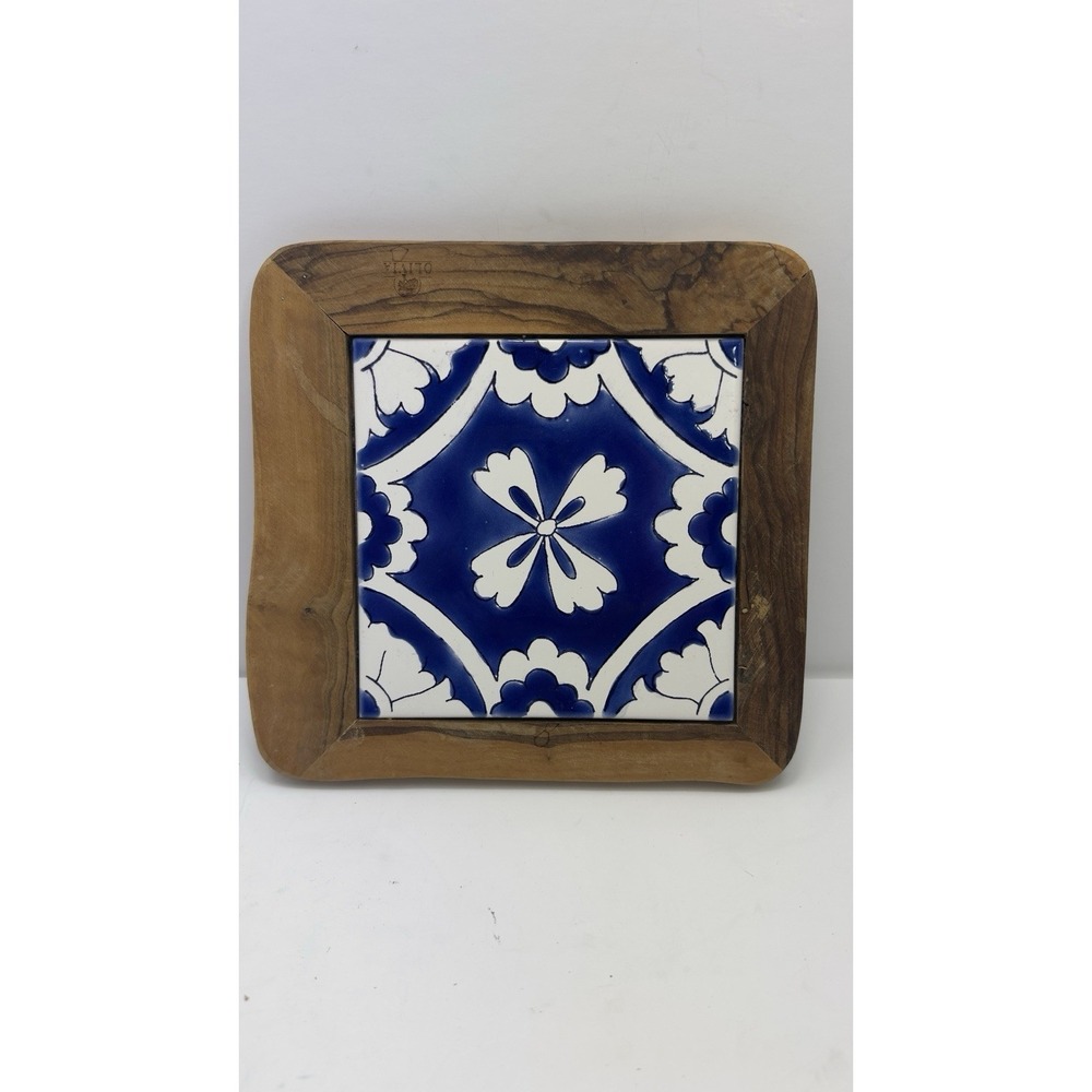 OLIVIA Charcuterie Board Olive wood Handmade Tile Insert Tunisia 8.5x9"Hot Plate